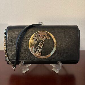 Authentic Versace Vitello Stampa Alce Leather Shoulder Bag w. Removable Strap